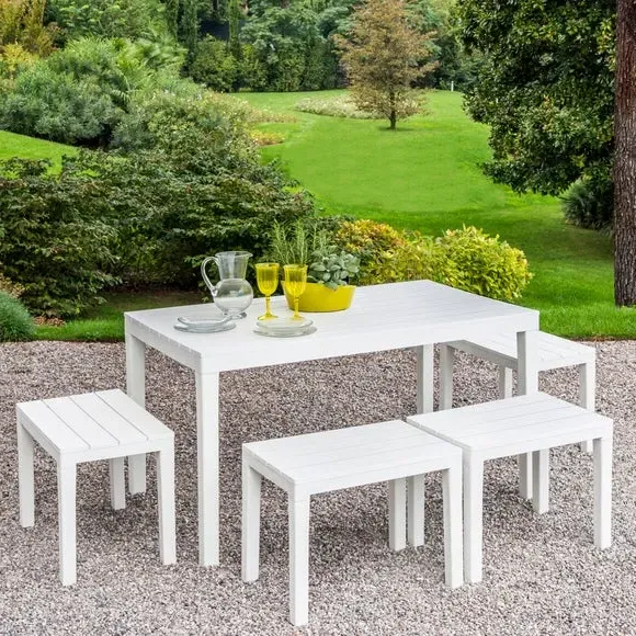 4-Seater Rectangular Dining Set - White, Polypropylene