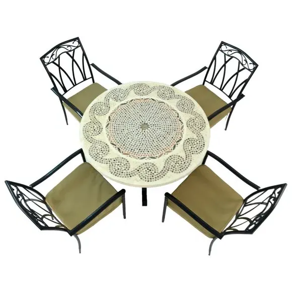 5-Piece Dining Set with Mosaic Top - Natural Stone