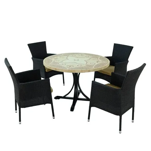 5-Piece Dining Set with Mosaic Top - Natural Stone