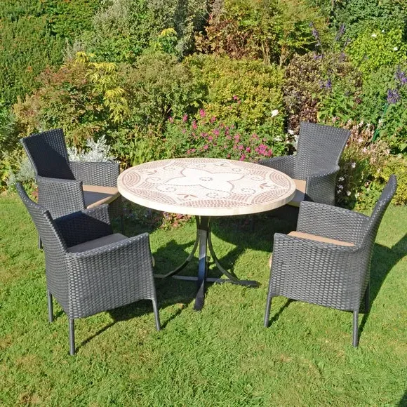 5-Piece Dining Set with Mosaic Top - Natural Stone