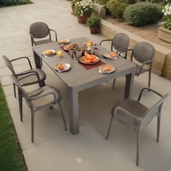6-Seater Dining Set with Armchairs - Grey