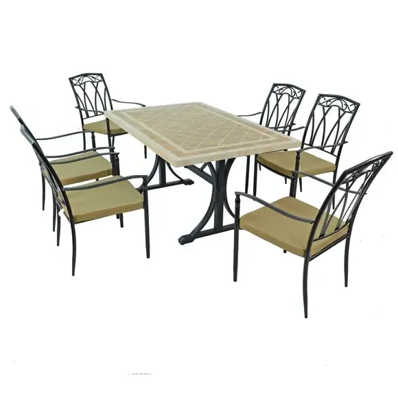 6-Seater Dining Set with Ornate Chairs - Steel