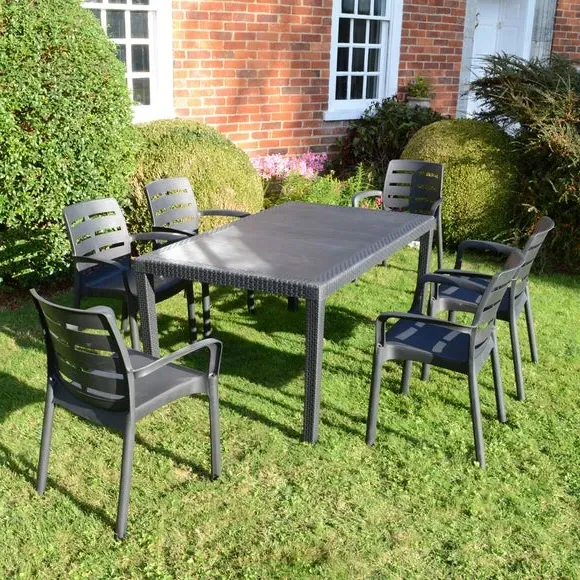 6-Seater Dining Set with Stacking Chairs - Grey image
