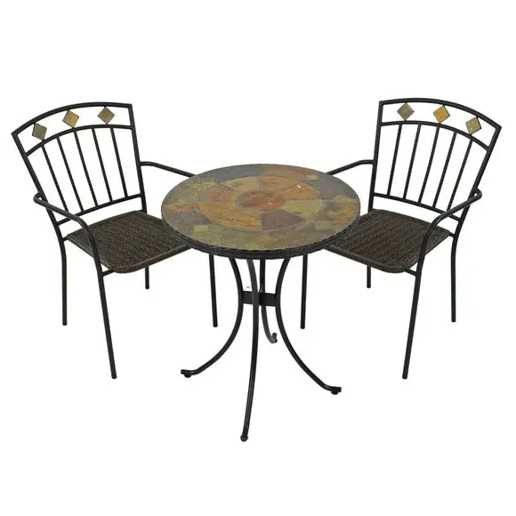 60cm Bistro Table Set with 2 Chairs - Black, Stone