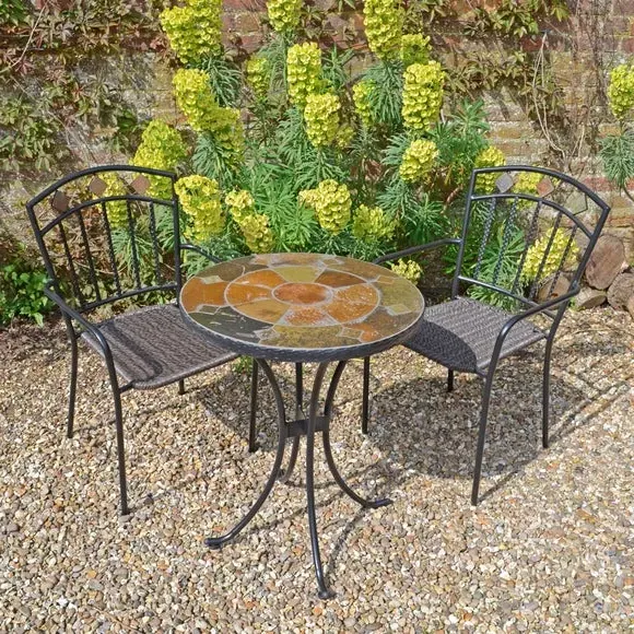 60cm Bistro Table Set with 2 Chairs - Black, Stone image