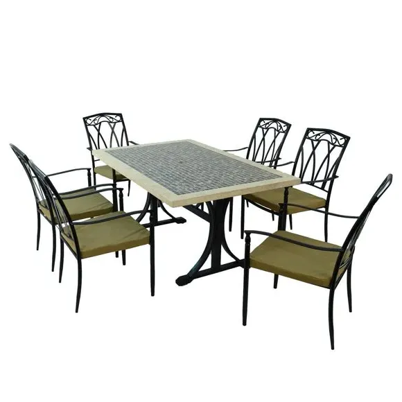 7-Piece Dining Set with Mosaic Top - Natural Stone