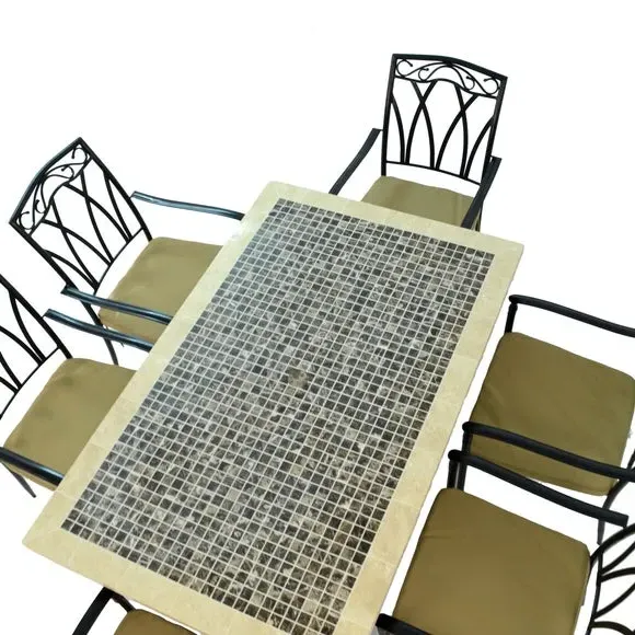 7-Piece Dining Set with Mosaic Top - Natural Stone
