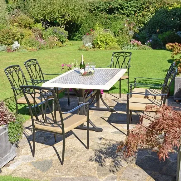 7-Piece Dining Set with Mosaic Top - Natural Stone