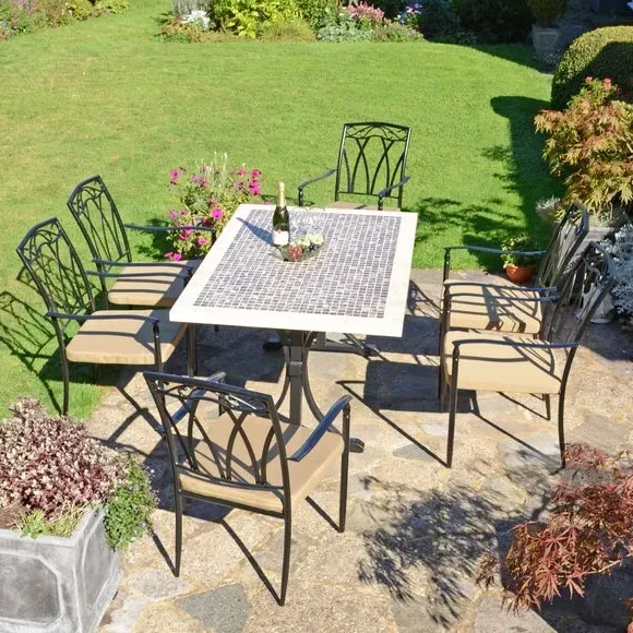 7-Piece Dining Set with Mosaic Top - Natural Stone image