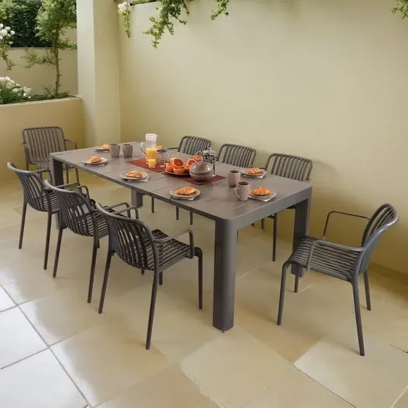 8-Seater Dining Set with Armchairs - Grey