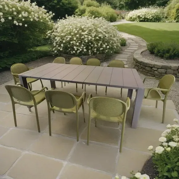 8-Seater Dining Set with Stackable Chairs - Green