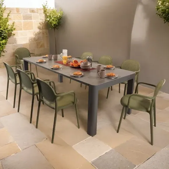 8-Seater Dining Set with Stackable Chairs - Green image