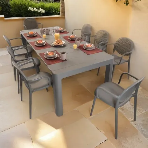 8-Seater Dining Set with Stackable Chairs - Grey