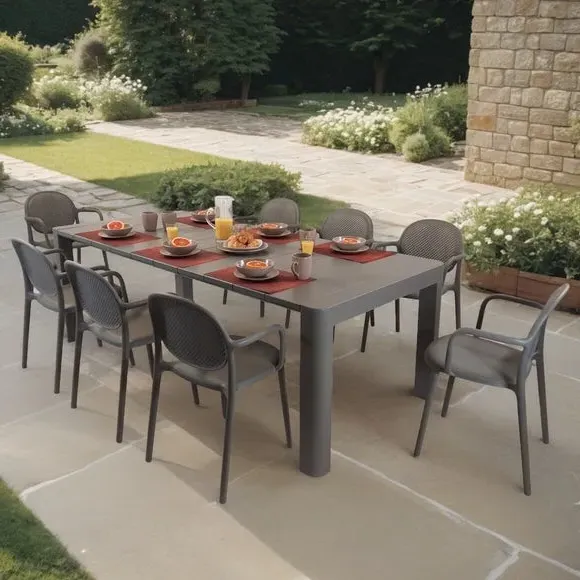 8-Seater Dining Set with Stackable Chairs - Grey