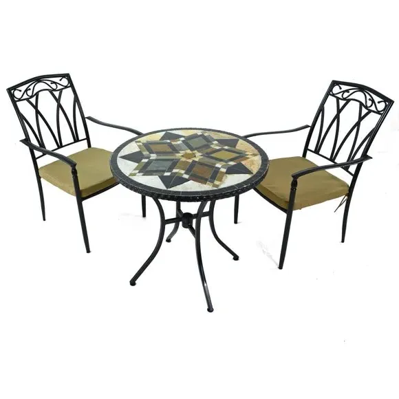 Bistro Table Set with 2 Chairs - Stone, Steel