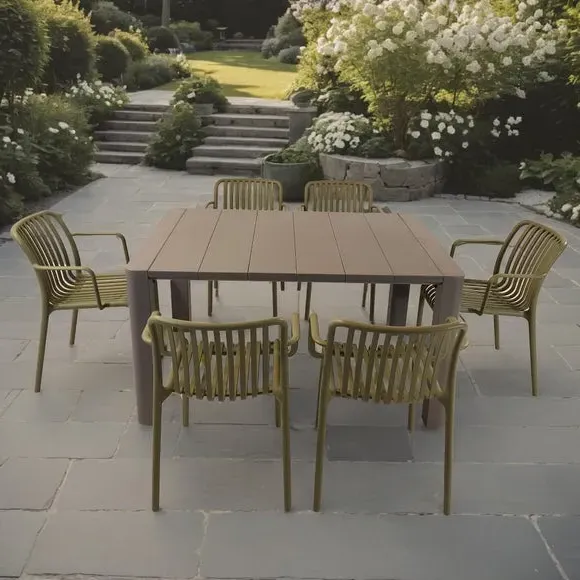 Rectangular Dining Set with 6 Chairs - Avocado