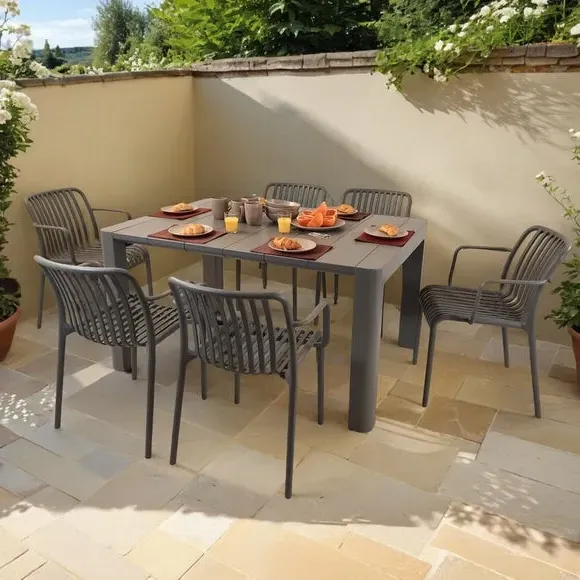 Rectangular Dining Set with 6 Chairs - Grey