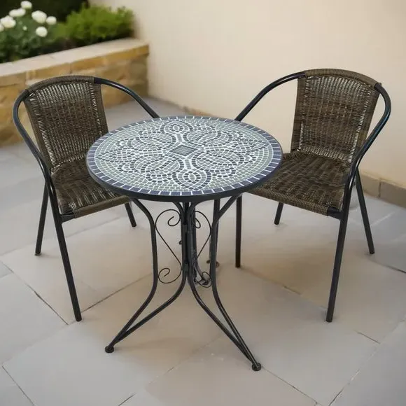 Round Bistro Set with 2 Chairs - Grey, Steel
