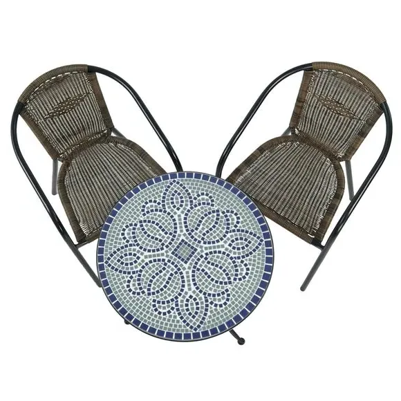 Round Bistro Set with 2 Chairs - Grey, Steel