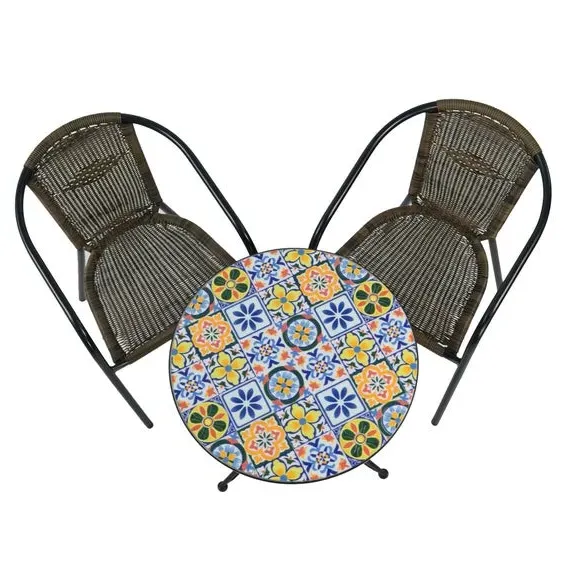 Round Bistro Set with 2 Chairs - Multicolor Tile