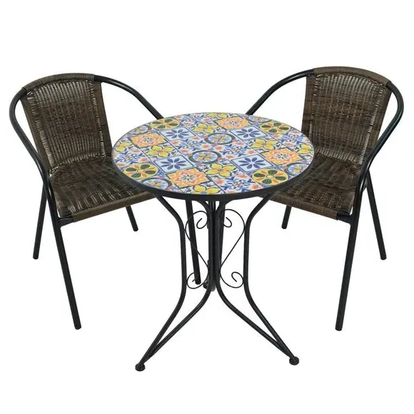 Round Bistro Set with 2 Chairs - Multicolor Tile