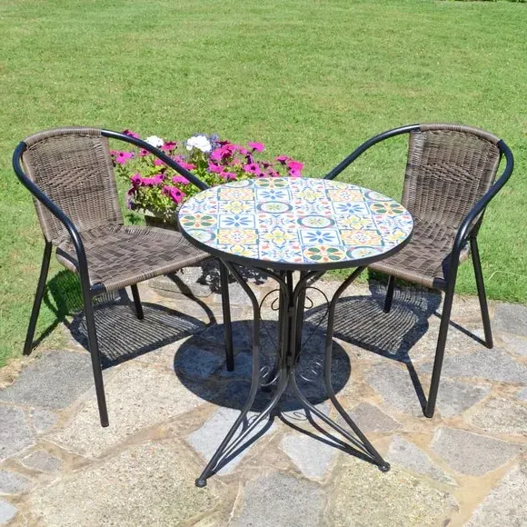 Round Bistro Set with 2 Chairs - Multicolor Tile image