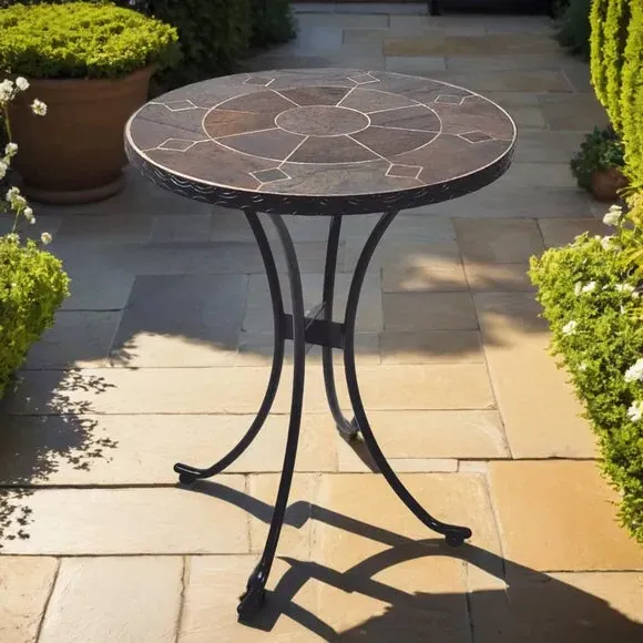 Round Bistro Table - Dark Brown, Stone image