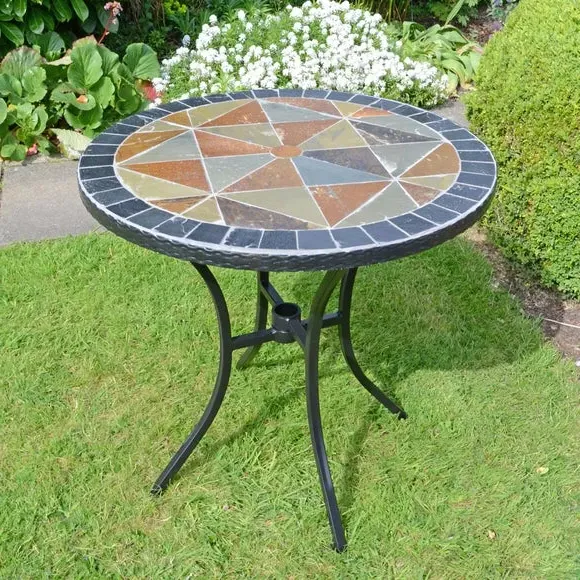 Round Bistro Table with Mosaic Top - Grey, Stone image