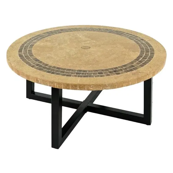 Round Coffee Table - Brown, Travertine Marble