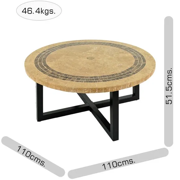 Round Coffee Table - Brown, Travertine Marble
