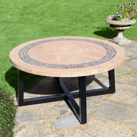 Round Coffee Table - Brown, Travertine Marble image