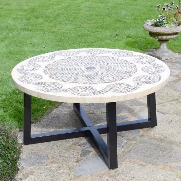 Round Coffee Table Mosaic Pattern - Brown, Stone image