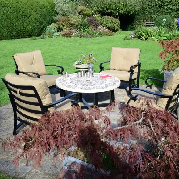 Round Coffee Table Set with 4 Chairs - Brown