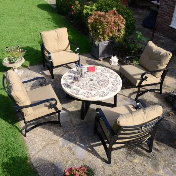Round Coffee Table Set with 4 Chairs - Brown image