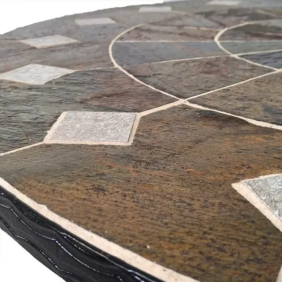 Round Coffee Table with Stone Top - Dark Brown