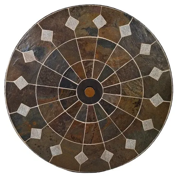 Round Coffee Table with Stone Top - Dark Brown