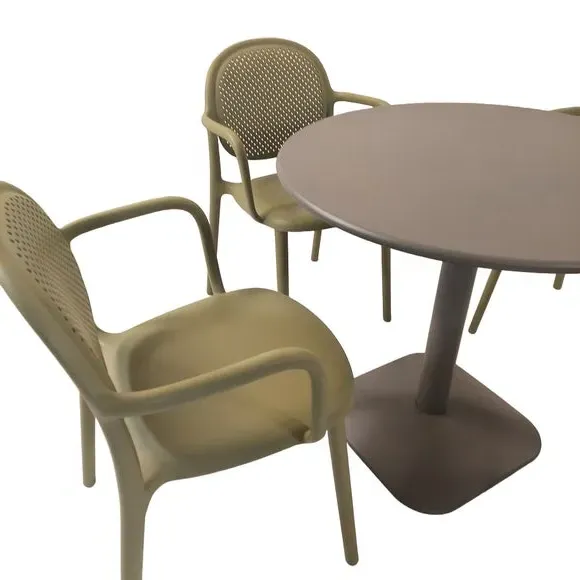 Round Dining Set with 4 Armchairs - Black, Steel