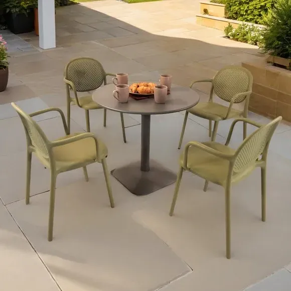Round Dining Set with 4 Armchairs - Black, Steel image
