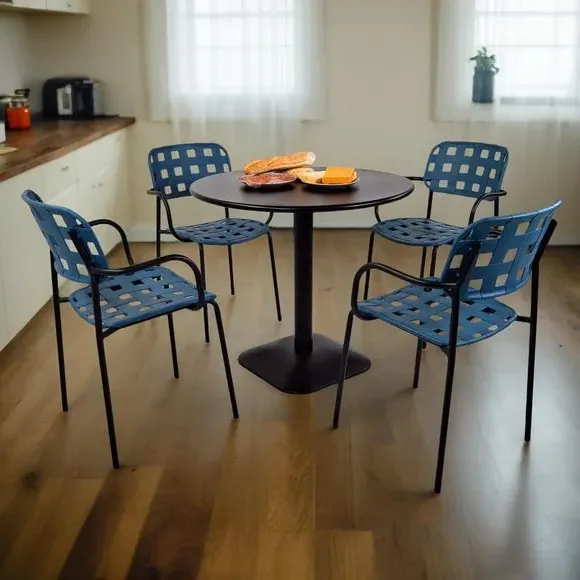 Round Dining Set with 4 Armchairs - Petrol, Steel