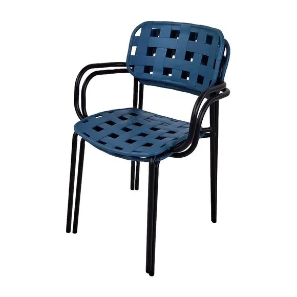 Round Dining Set with 4 Armchairs - Petrol, Steel
