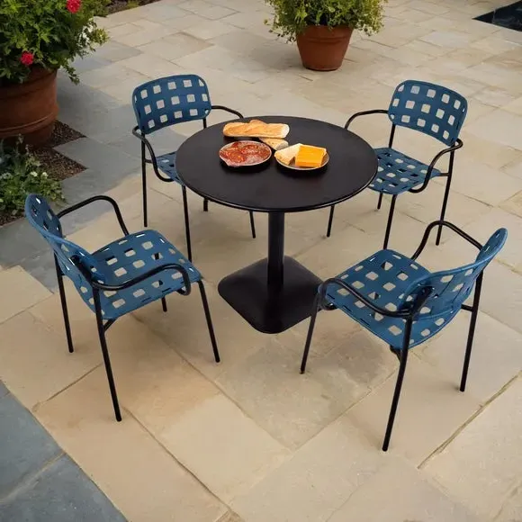 Round Dining Set with 4 Armchairs - Petrol, Steel image