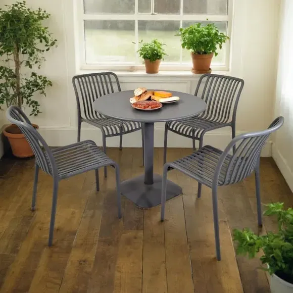 Round Dining Set with 4 Chairs - Grey, Steel