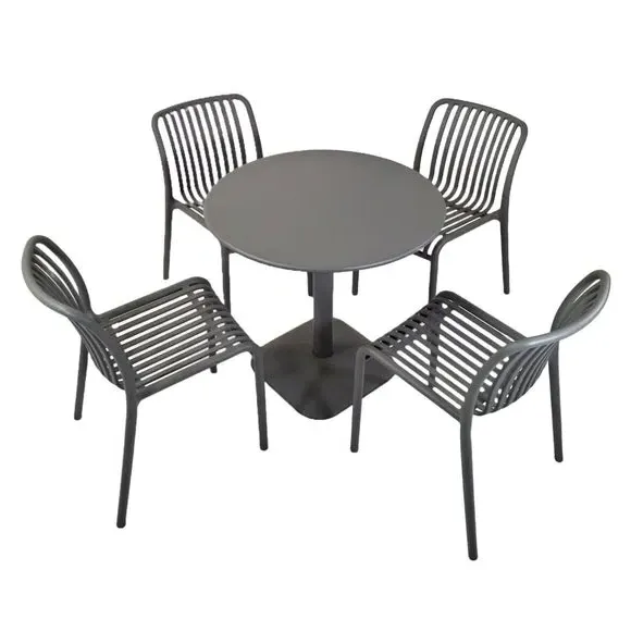 Round Dining Set with 4 Chairs - Grey, Steel