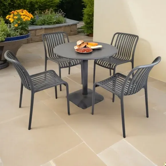 Round Dining Set with 4 Chairs - Grey, Steel image