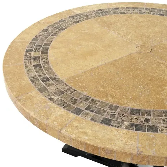 Round Dining Table with Mosaic Border - Beige, Marble