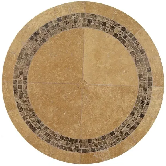 Round Dining Table with Mosaic Border - Beige, Marble
