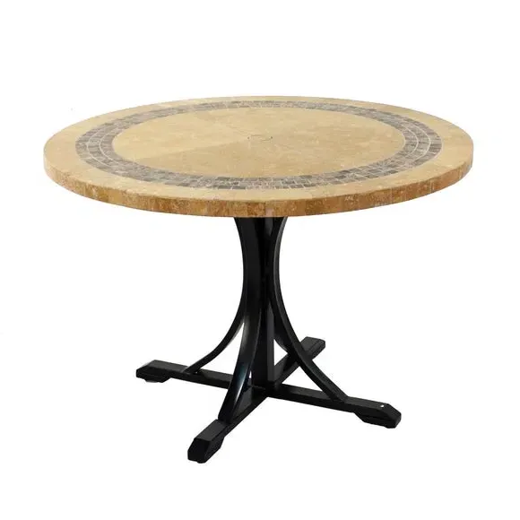 Round Dining Table with Mosaic Border - Beige, Marble