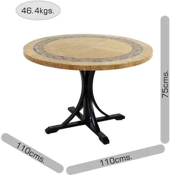 Round Dining Table with Mosaic Border - Beige, Marble