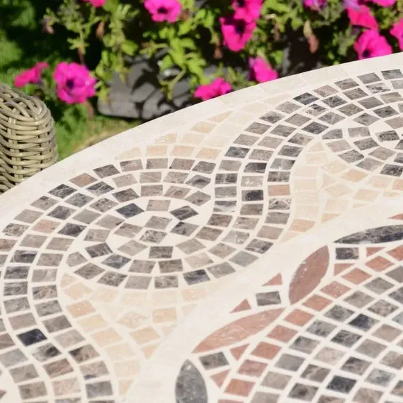 Round Dining Table with Mosaic - Natural Stone