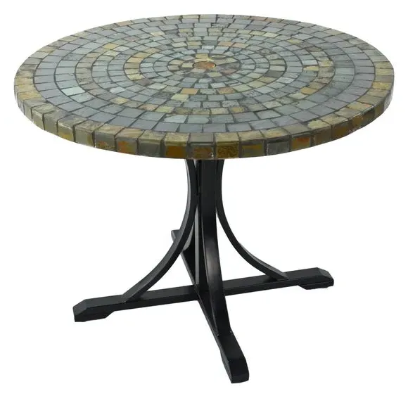 Round Dining Table with Mosaic Top - Grey, Stone